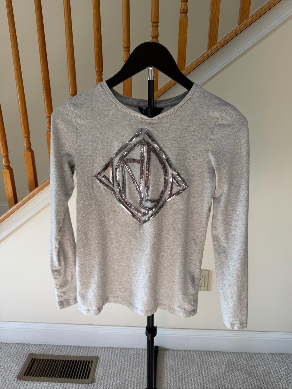 Ralph Lauren Gray Sequin Logo Crewneck Top